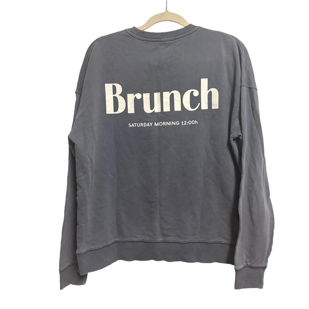 Mango MNG Brunch Graphic Weekend Gray Sweatshirt Cotton Pullover L